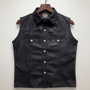LEATHER SLEEVES LESS SHIRT # 16