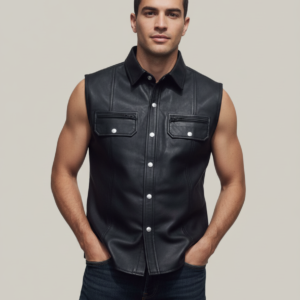 LEATHER SLEEVES LESS SHIRT # 16